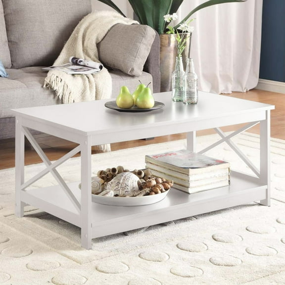 Convenience Concepts Oxford Coffee Table with Shelf, White