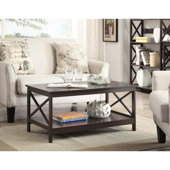 Convenience Concepts Oxford Coffee Table with Shelf in Espresso Wood Finish