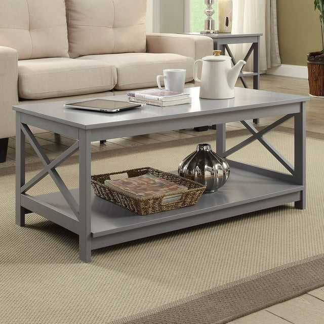 Convenience Concepts Oxford Coffee Table with Spacious Shelves in Gray