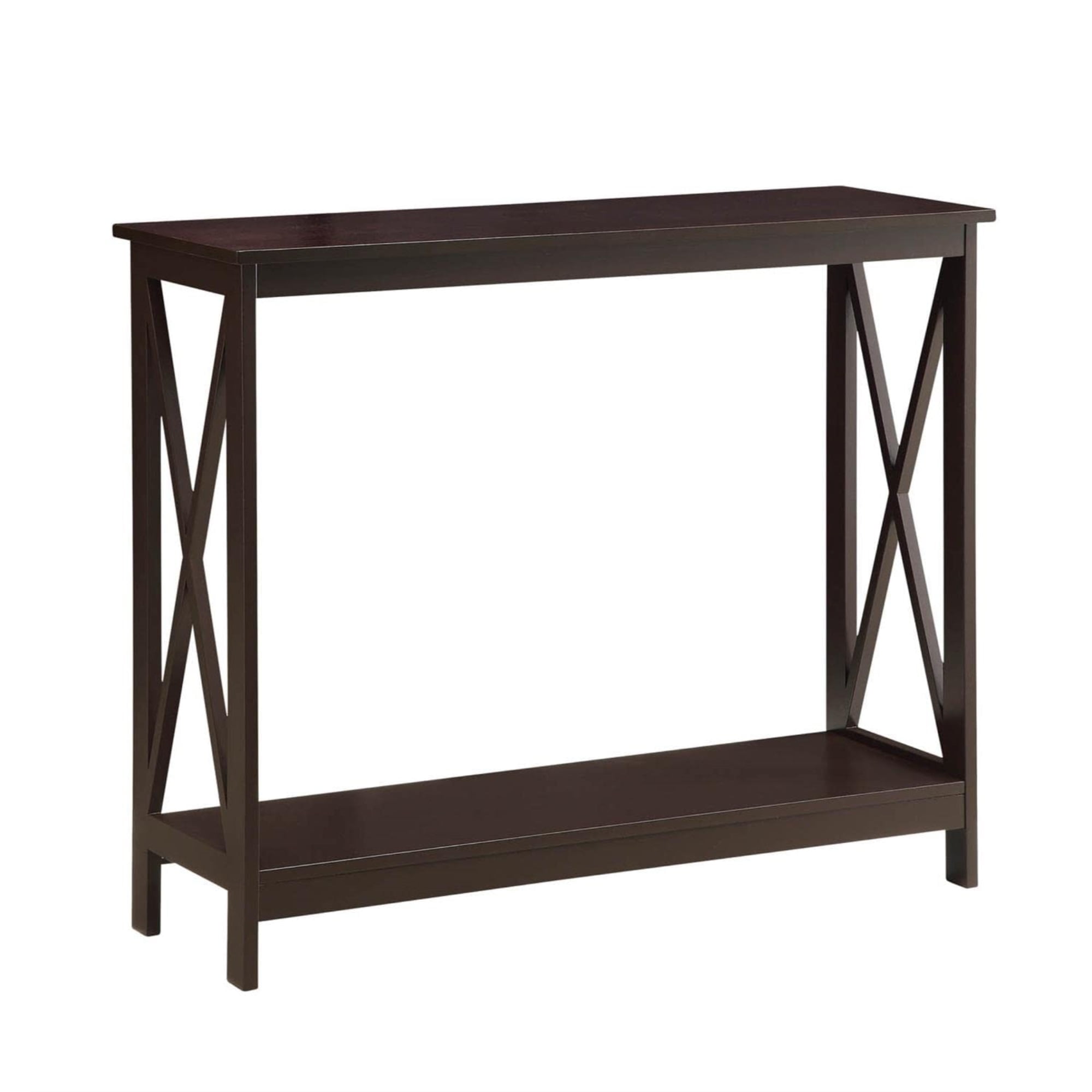 Espresso Wood Finish Oxford Console Table with Dual Storage Shelves