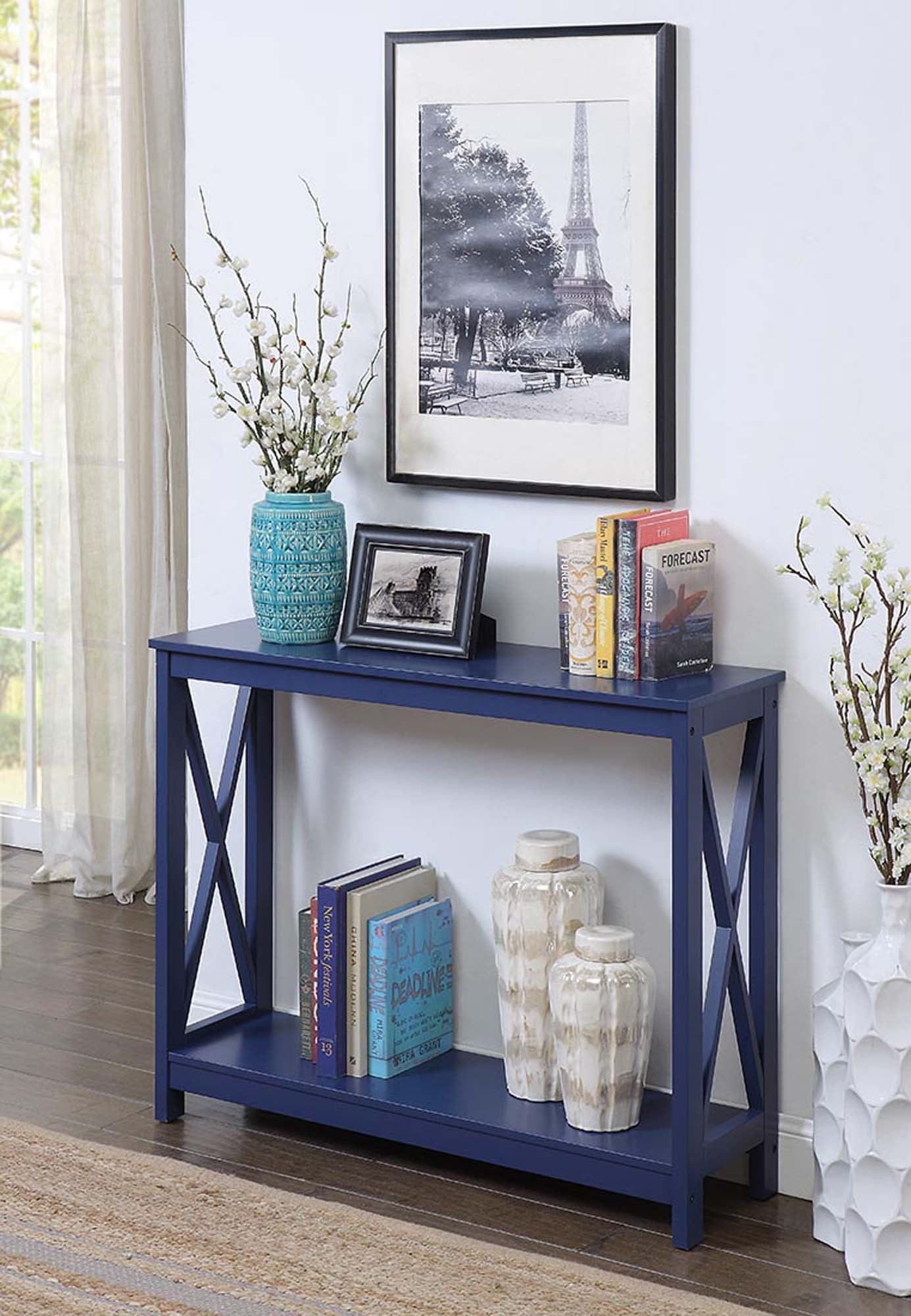 Oxford Cobalt Blue Console Table with Storage Crossbar Design