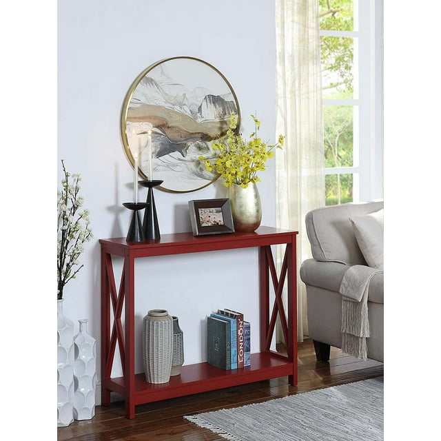Convenience Concepts Oxford Console Table with Shelf, Cranberry Red
