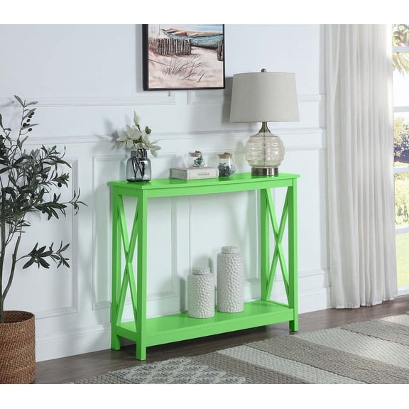 Convenience Concepts Oxford Console Table with Shelf in Lime Green Wood Finish