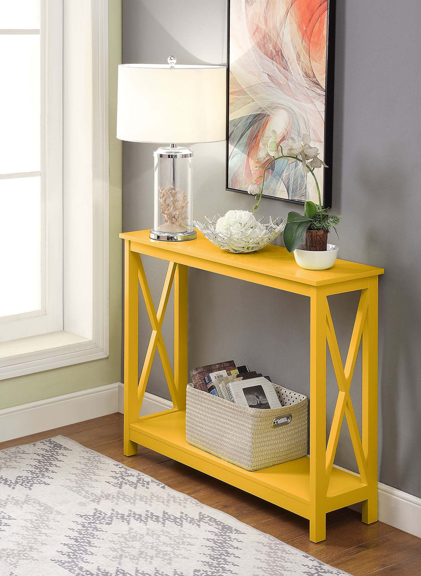 Convenience Concepts Oxford Console Table with Shelf Yellow