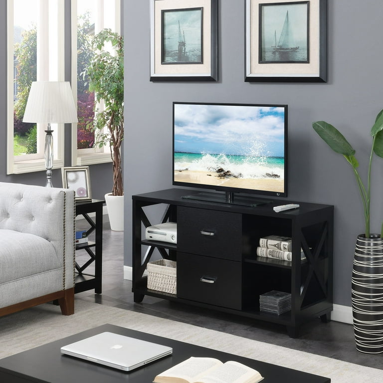 Convenience Concepts Oxford Deluxe 47 TV Stand with Two Drawers in Black Wood