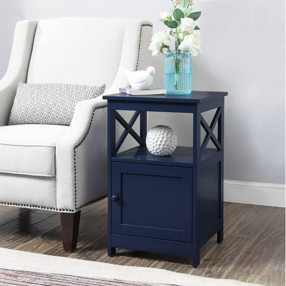 Convenience Concepts Oxford End Table with Storage Cabinet and Shelf, Cobalt Blue