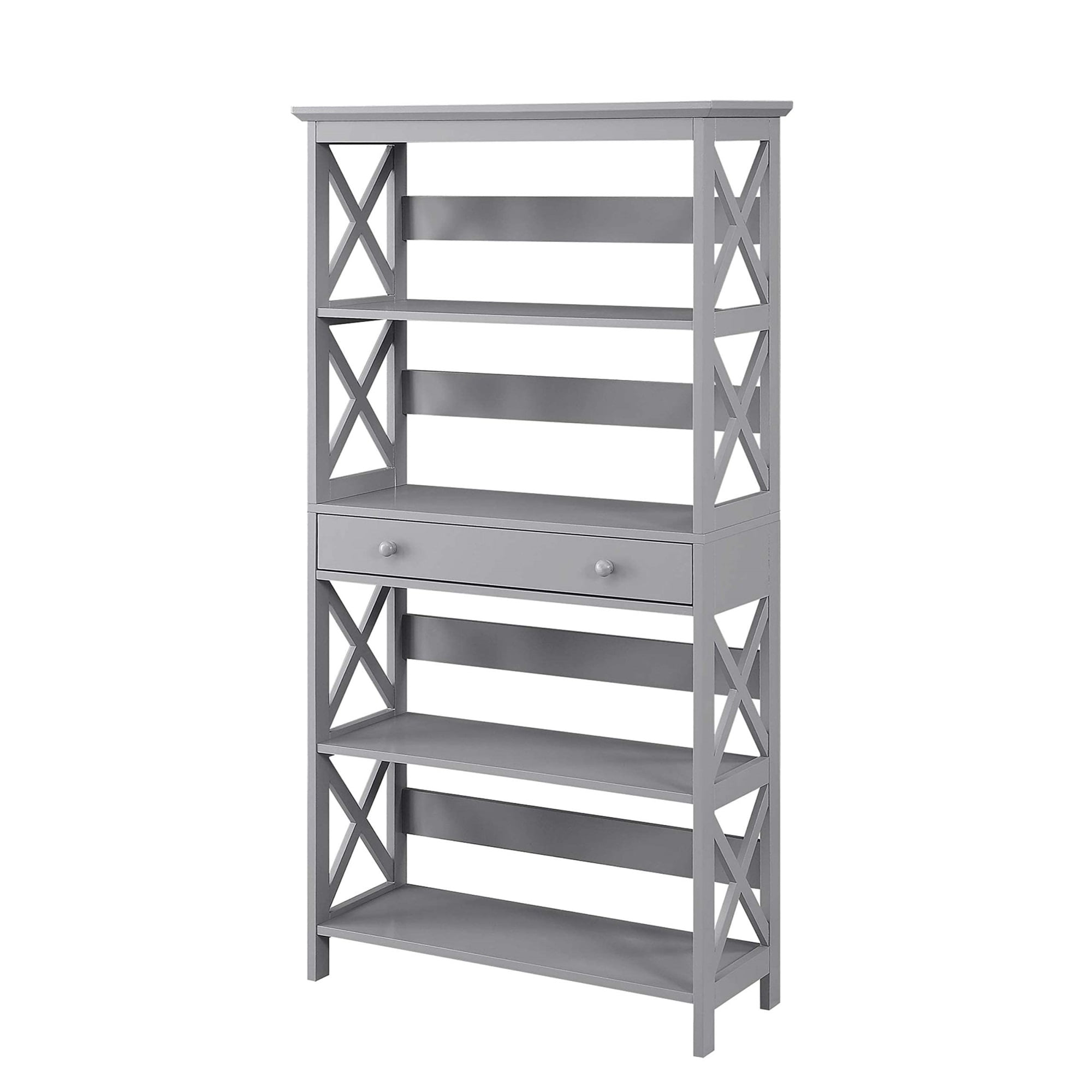 Gray Wood 5-Tier Bookcase with Drawer
