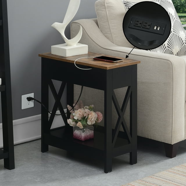 Convenience Concepts Oxford Flip Top End Table with Charging Station