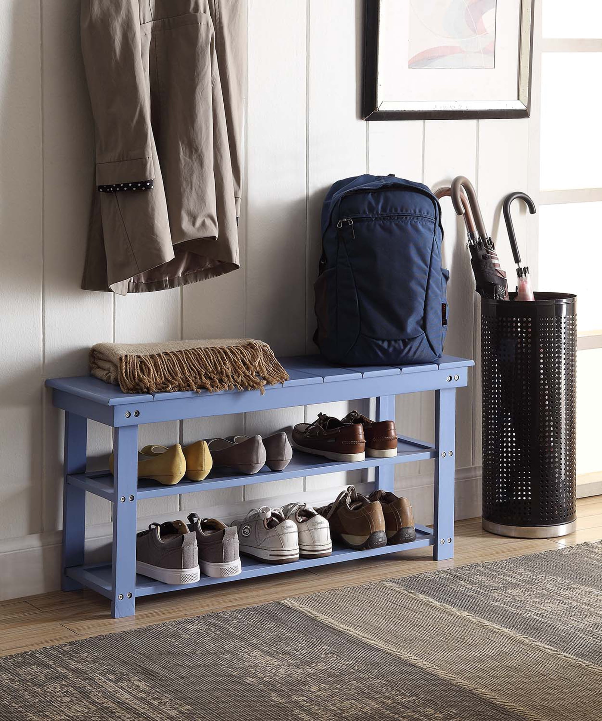 Convenience Concepts Oxford Utility Mudroom Bench with Shelves Blue