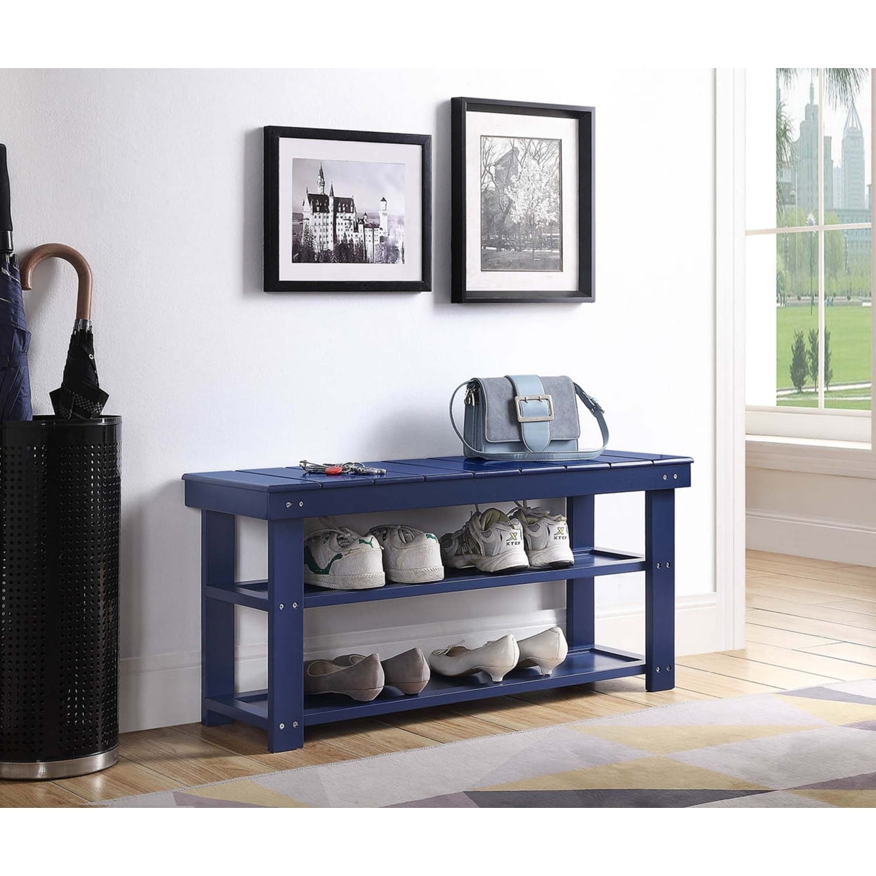 Convenience Concepts Oxford Utility Mudroom Bench with Shelves Cobalt Blue Walmart