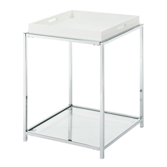 Convenience Concepts Palm Beach Clear Glass End Table With White Tray