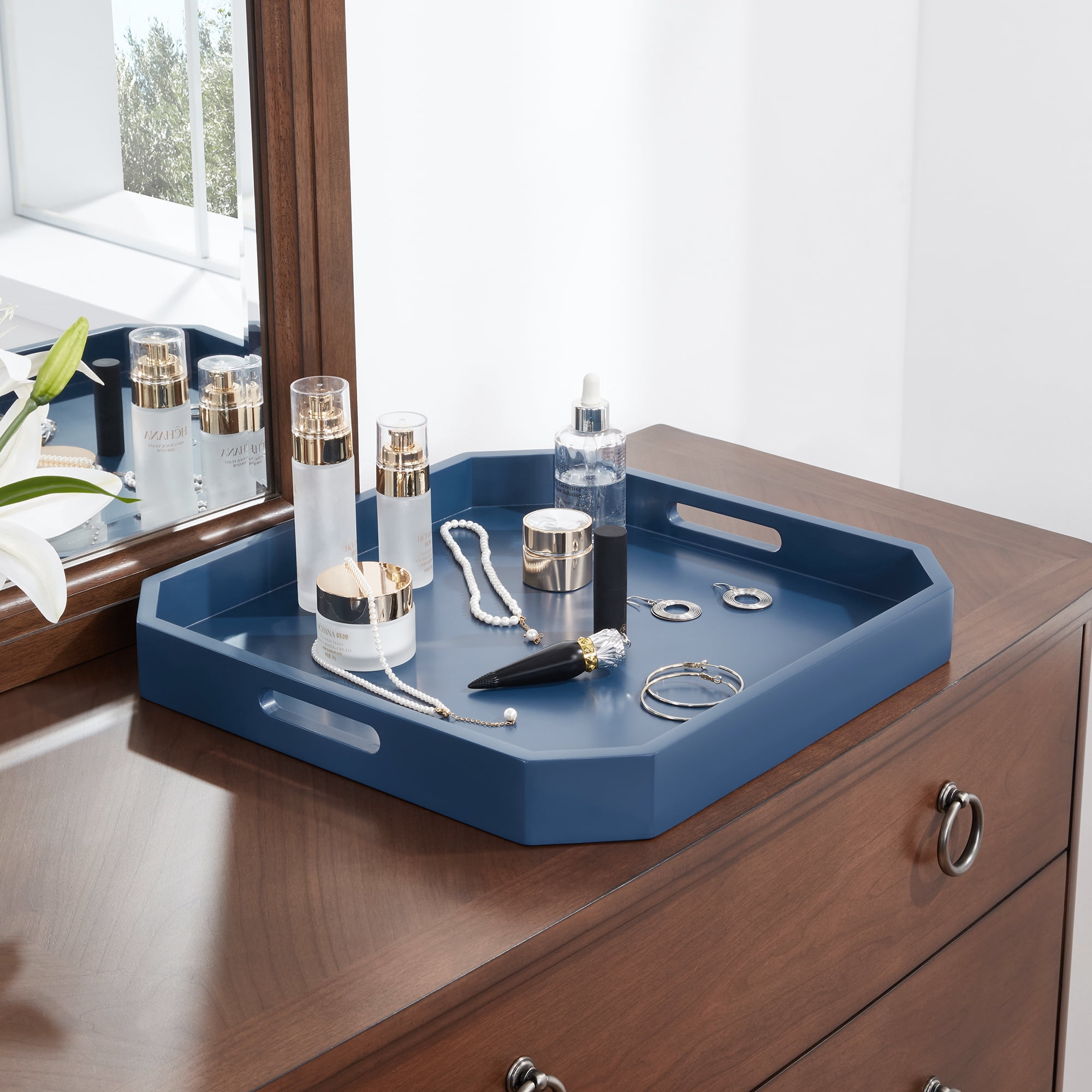 Convenience Concepts Palm Beach Geometric Decorative Serving Tray, Cobalt Blue