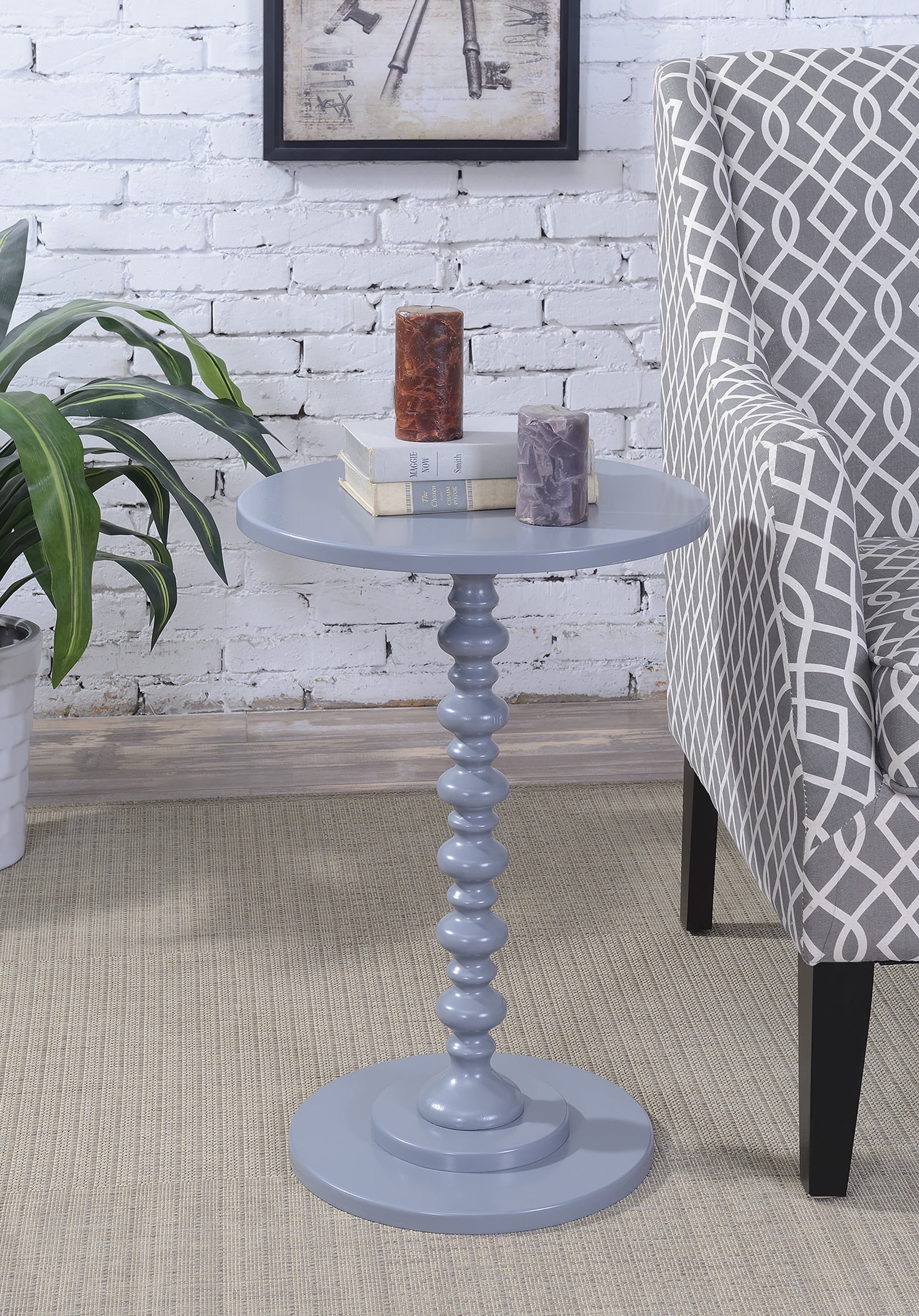 Palm Beach Gray Round Wood Spindle End Table