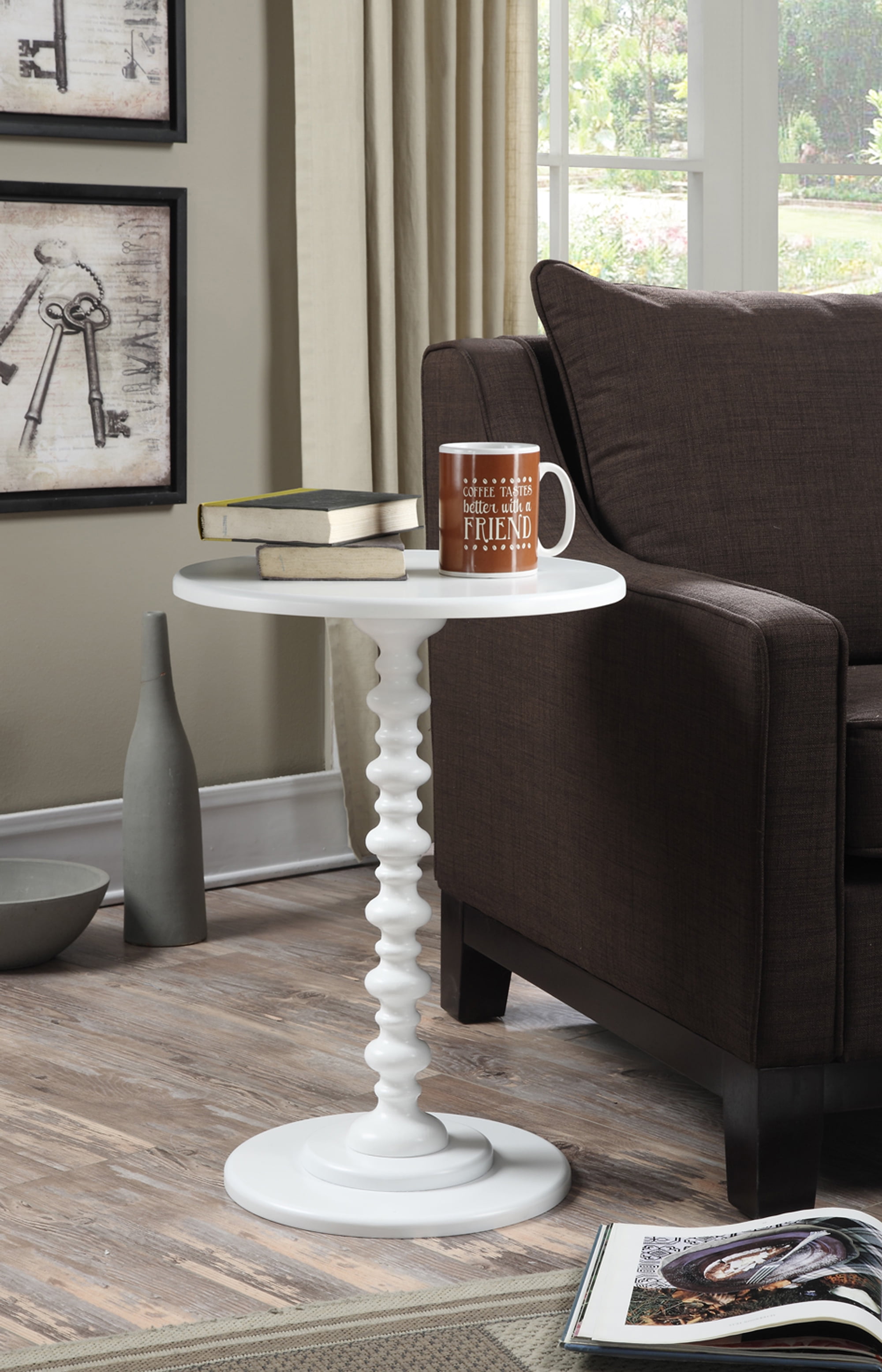 White Pinewood Round Spindle Bar Table