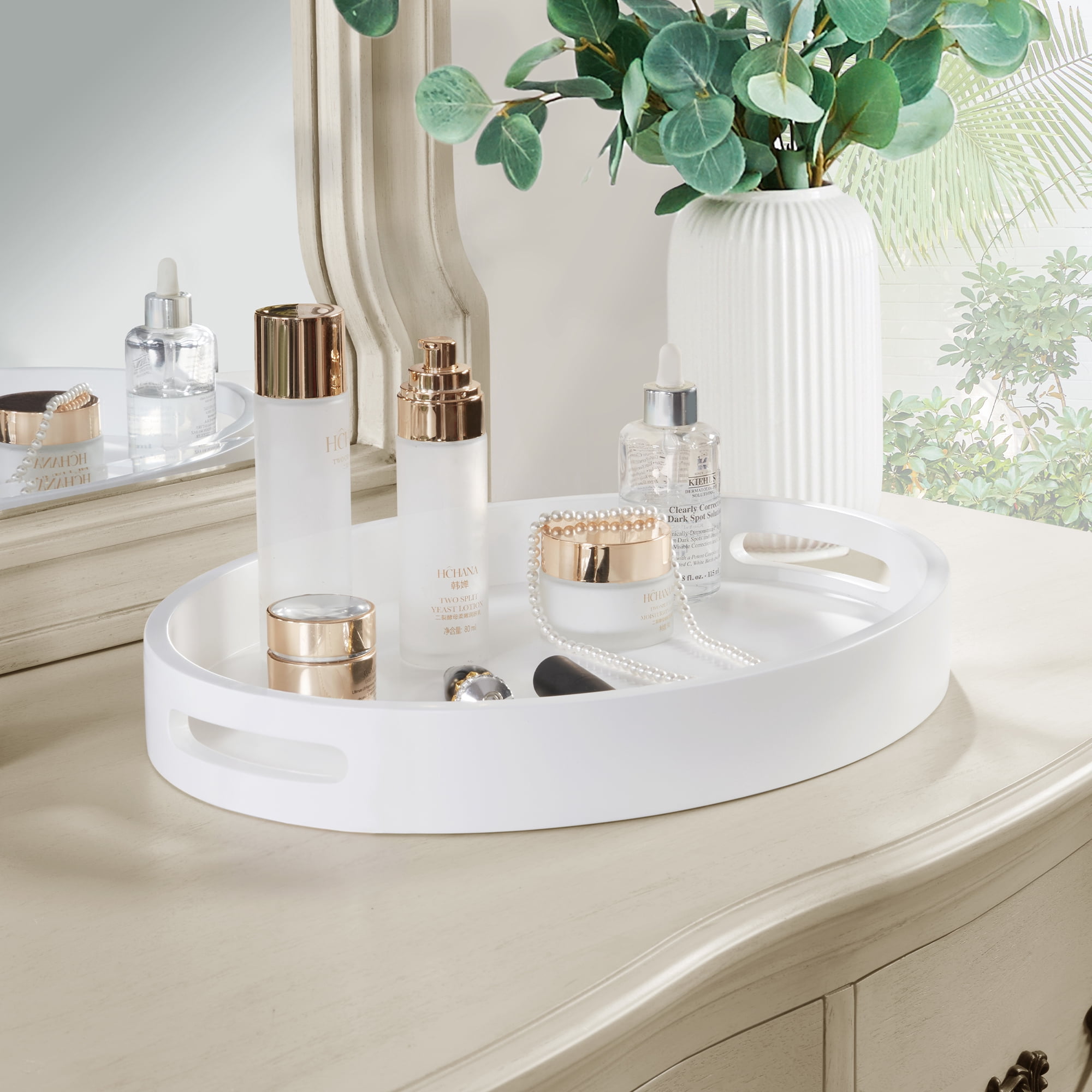 Convenience Concepts Palm Beach Oval Decorative Serving Tray, White