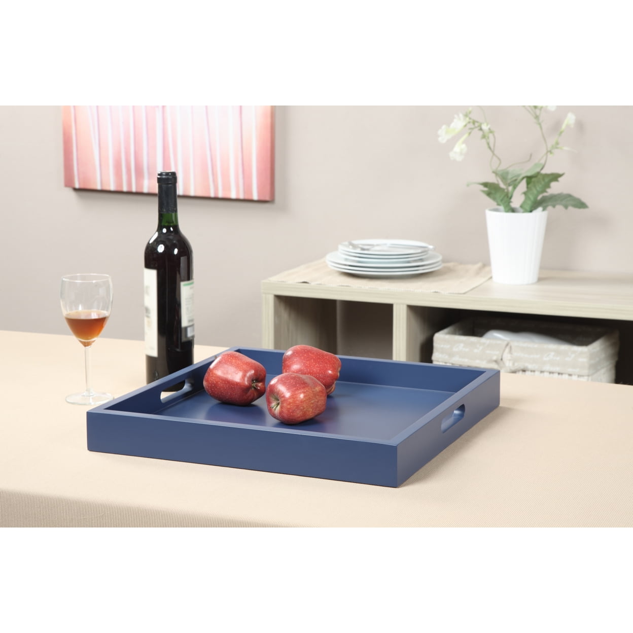 Blue MDF Serving Tray with Handles