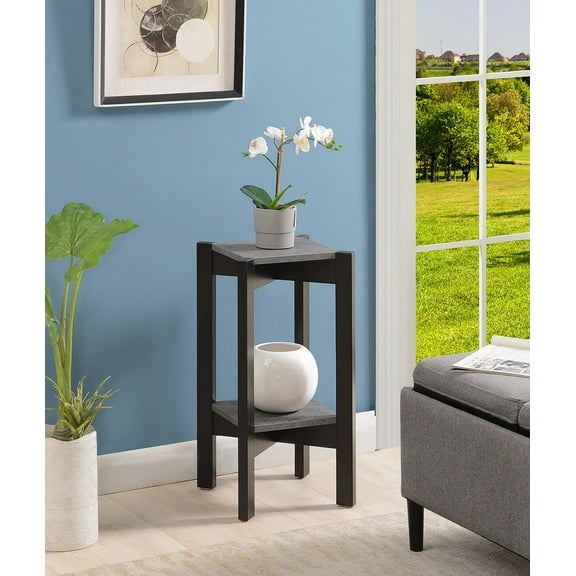 Convenience Concepts Planters & Potts Medium Square 2 Tier Plant Stand, Faux Cement/Black