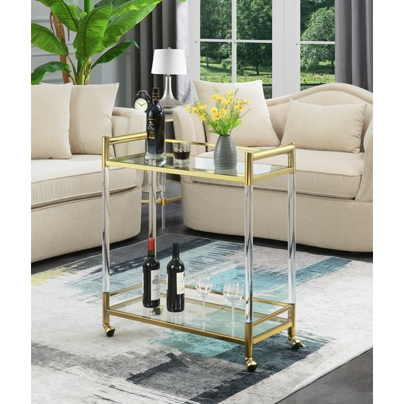 Convenience Concepts Royal Crest 2 Tier Acrylic Glass Bar Cart, Gold/Glass