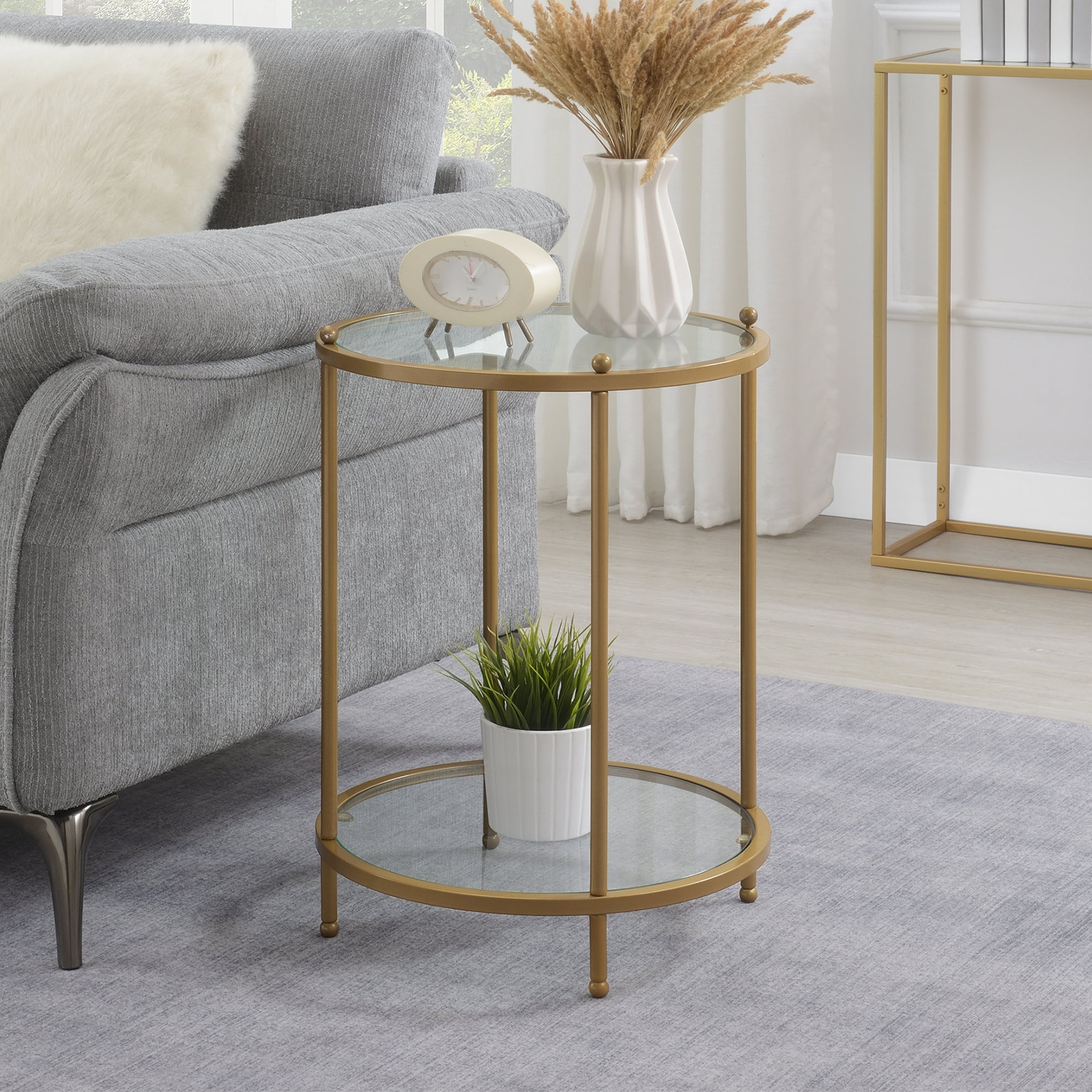 Convenience Concepts Royal Crest 2 Tier Round Glass End Table with ...