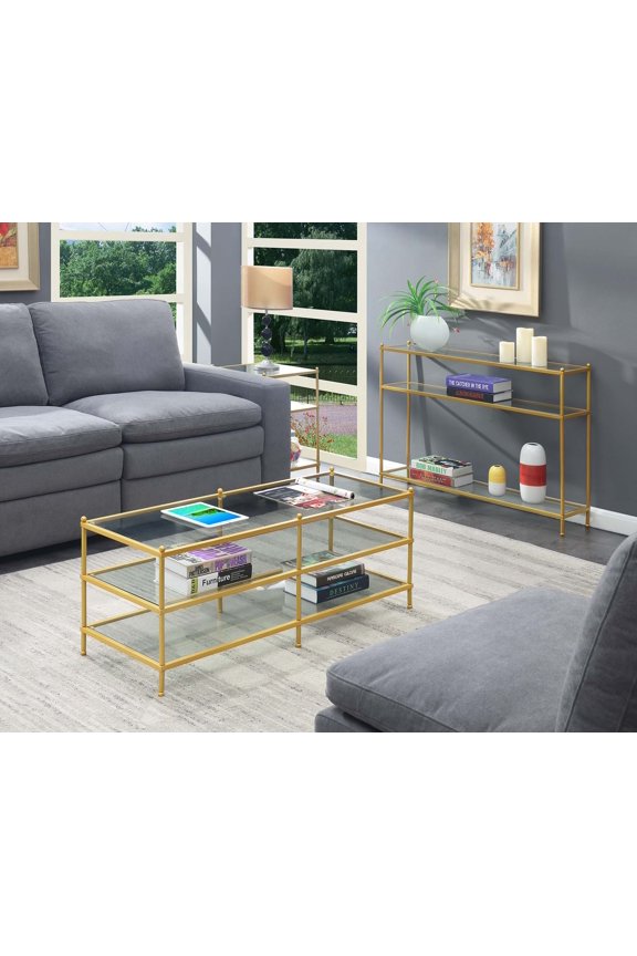 Royal Crest 3 Tier Glass Coffee Table, Glass/Gold