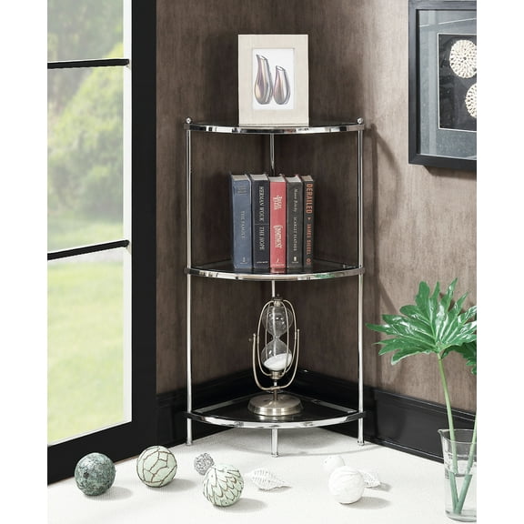 Convenience Concepts Royal Crest 3 Tier Glass Corner Shelf, Chrome/Glass