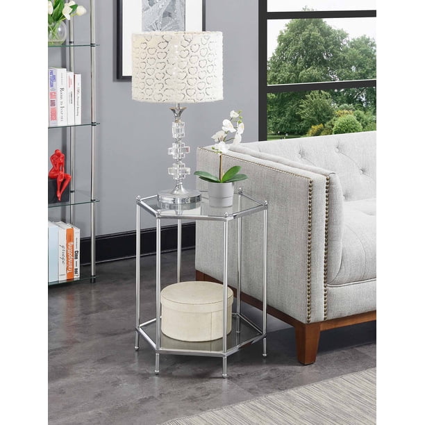 Convenience Concepts Royal Cre Three-Tier Corner Shelf in Clear Glass