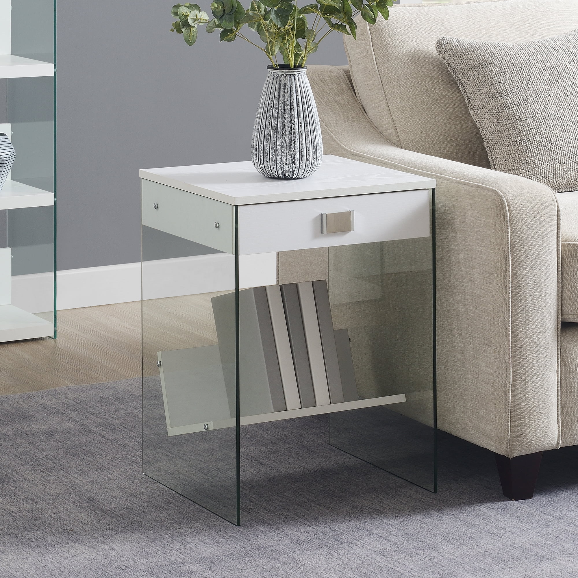 Convenience Concepts SoHo 1 Drawer End Table with Shelf, White