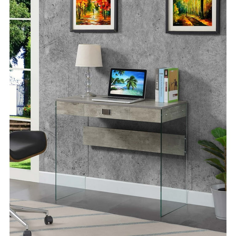 Convenience Concepts SoHo 30 Tall 1 Drawer Glass 36 inch Desk Faux Birch Glass All Ages Walmart