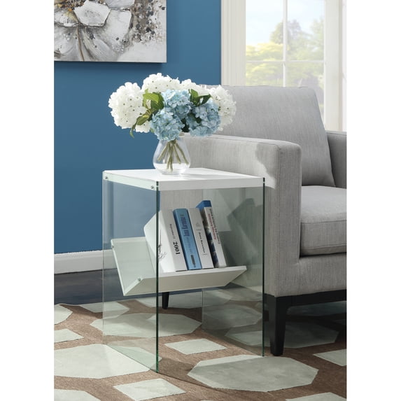 Convenience Concepts SoHo End Table with Shelf, White/Glass