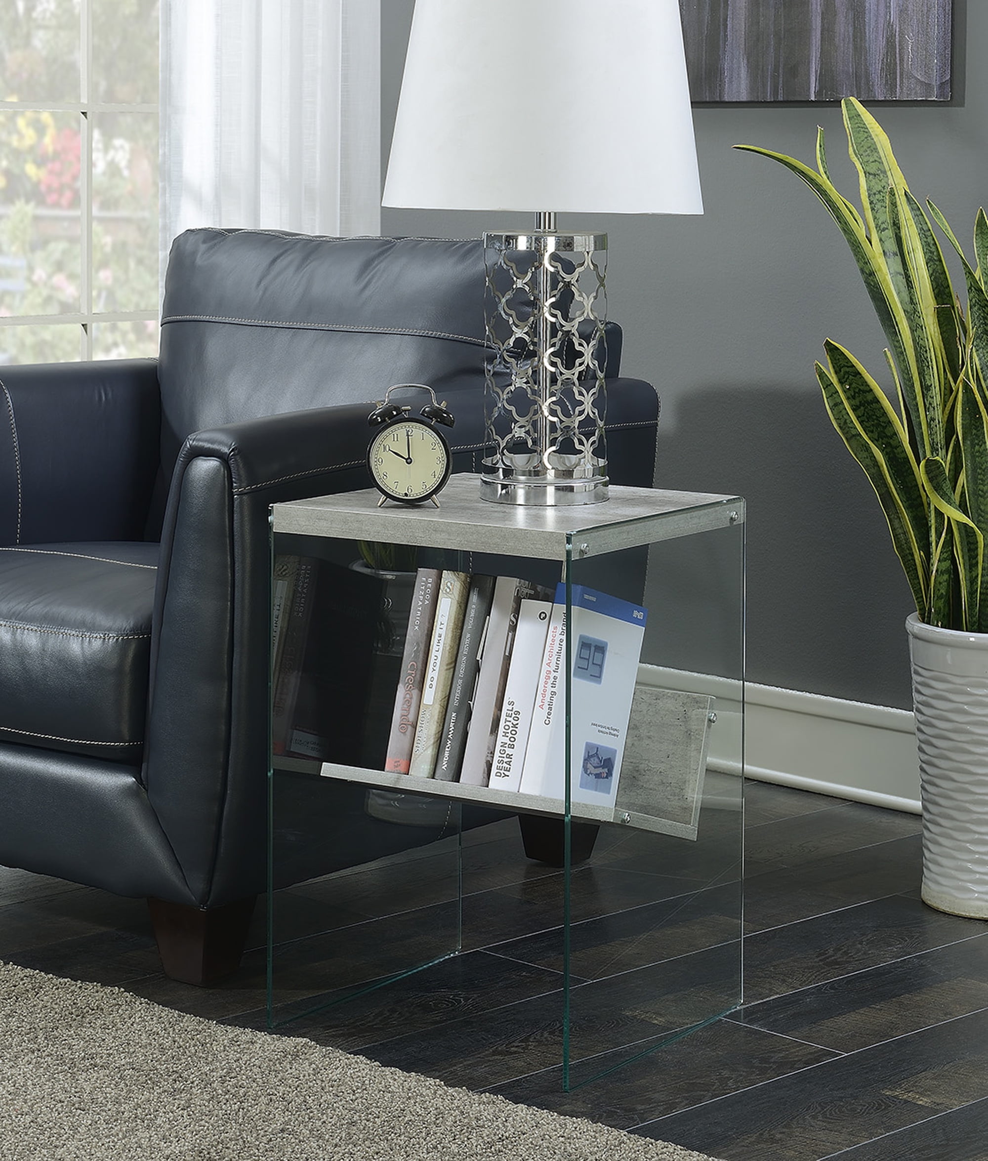 Modern Faux Birch and Glass End Table with Shelf