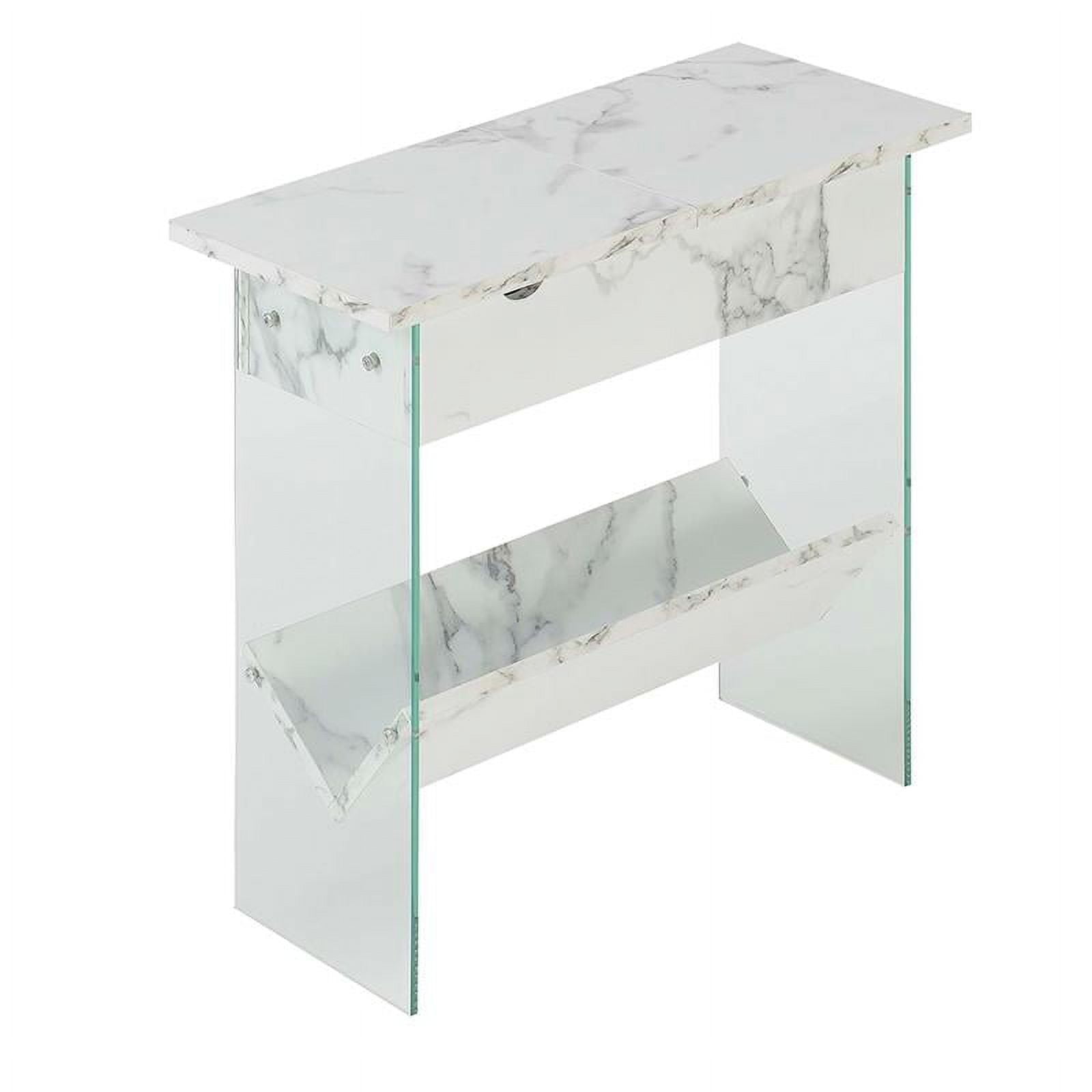 SoHo Modern White Faux Marble Flip Top End Table with Charging Station