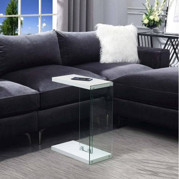 Convenience Concepts SoHo Glass C End Table, White/Glass