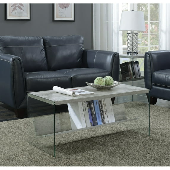 Convenience Concepts SoHo Glass Coffee Table with Shelf, Faux Birch/Glass
