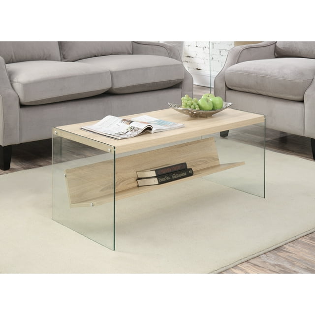 Convenience Concepts SoHo Glass Coffee Table with Shelf, Weathered