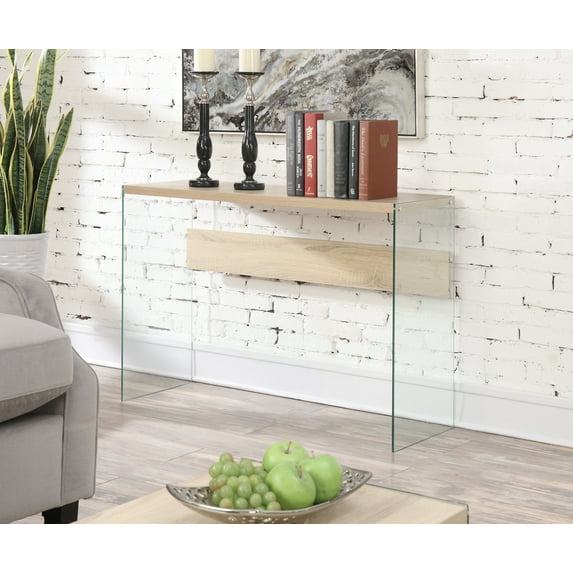 Convenience Concepts SoHo Glass Console Table/Desk, Weathered White/Glass