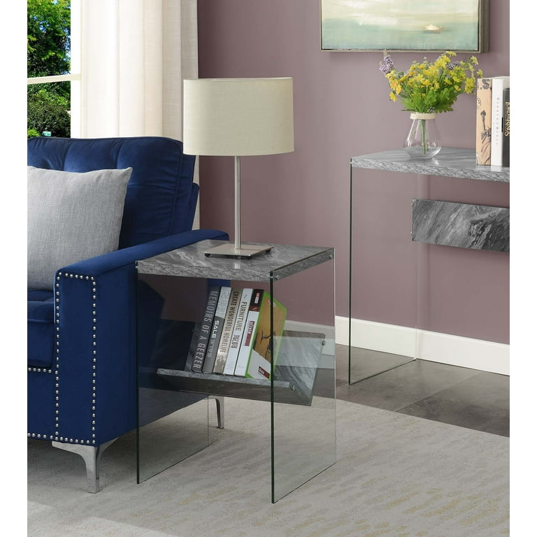 Convenience Concepts SoHo Glass End Table with Shelf Gray Faux Marble Glass