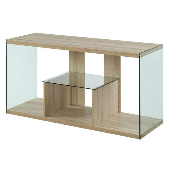 Convenience Concepts SoHo Glass TV Stand with Shelves, Weathered White/Glass