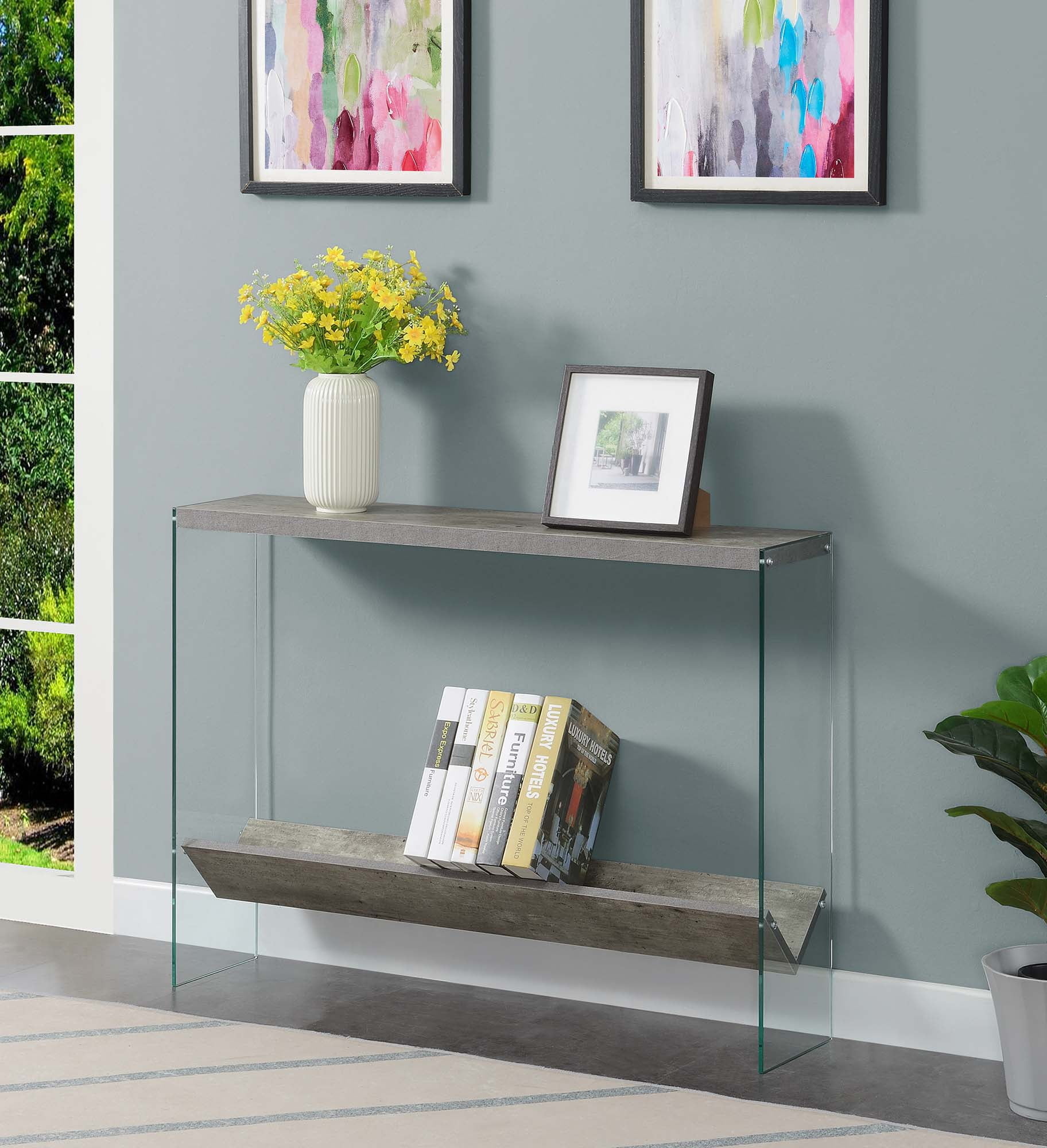Convenience Concepts SoHo V Console Table with Shelf Faux Birch