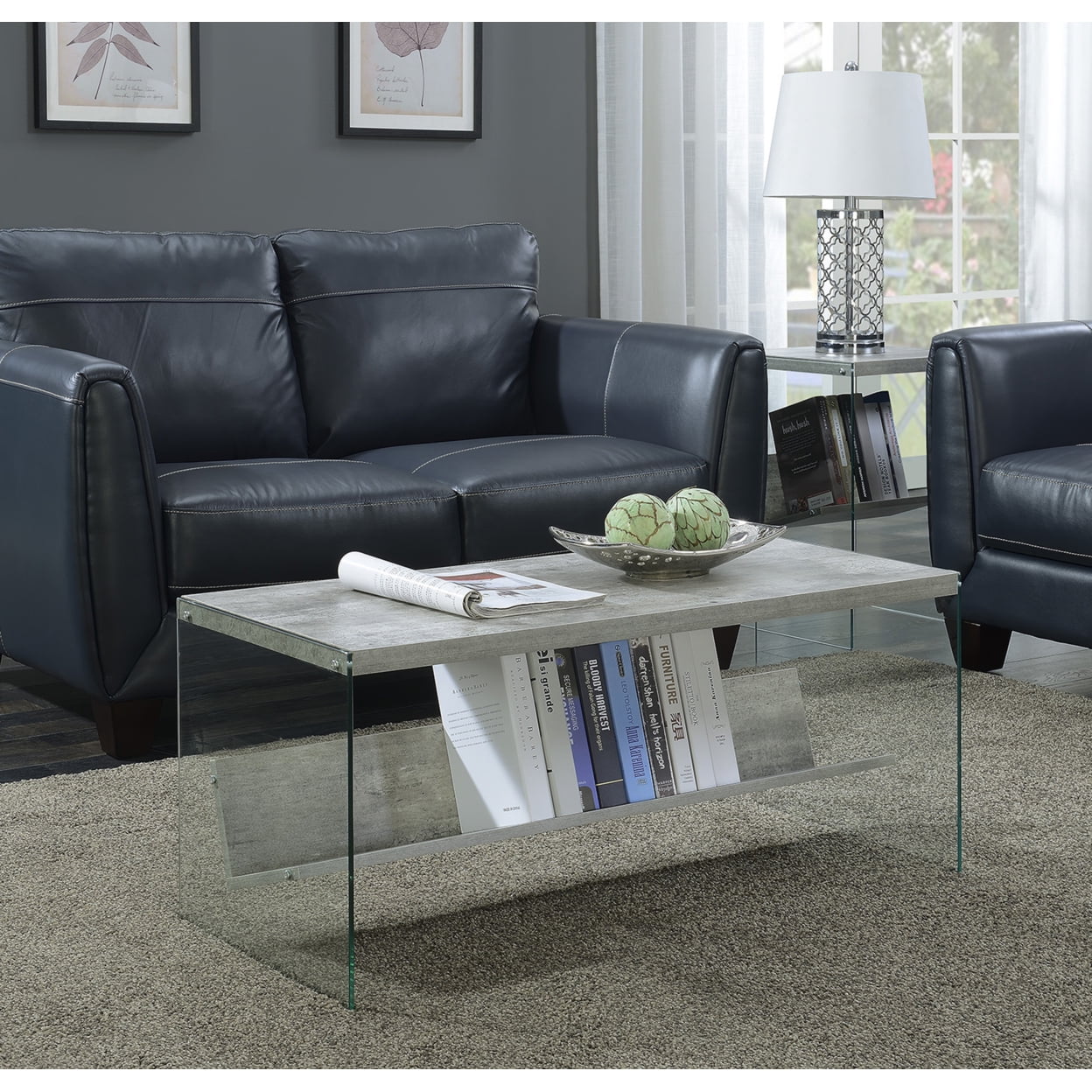 Modern Faux Birch and Glass Rectangular Coffee Table