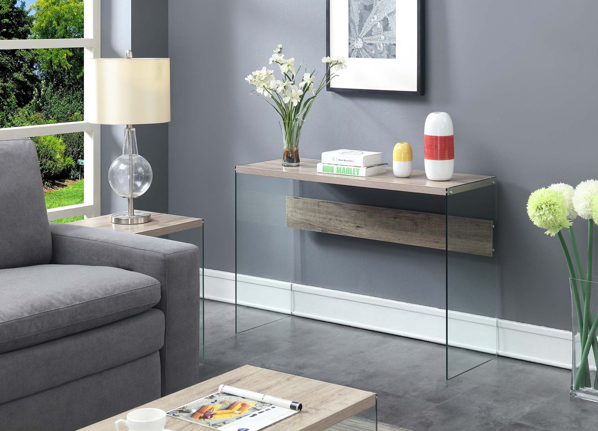 Soho Sandstone & Glass 44" Modern Console Table with Storage