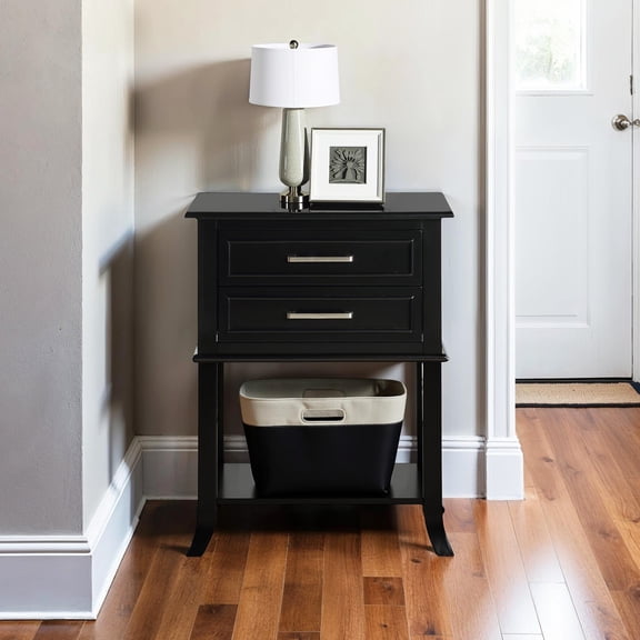 Convenience Concepts Sydney Two-Drawer End Table with Shelf in Black Wood Finish