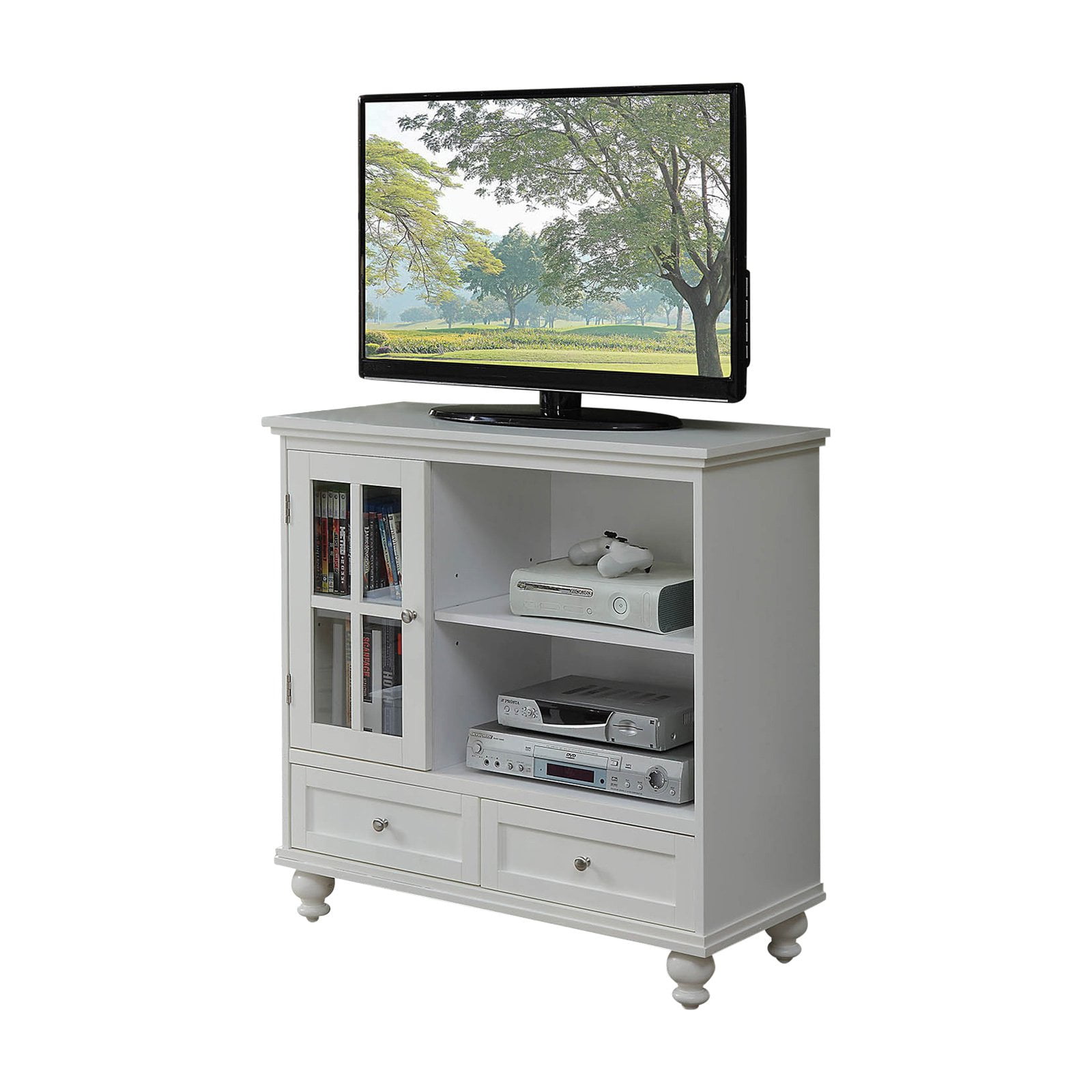 White Pine Highboy TV Stand with Glass Cabinet
