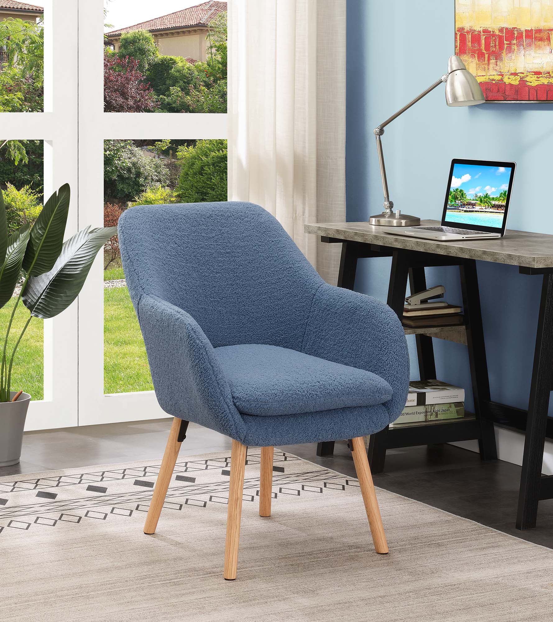 Charlotte Sherpa Blue Wood Wingback Accent Chair