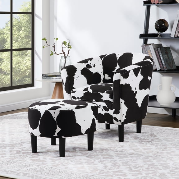 Convenience Concepts Take a Seat Churchill Accent Chair with Ottoman, Black Cow Print