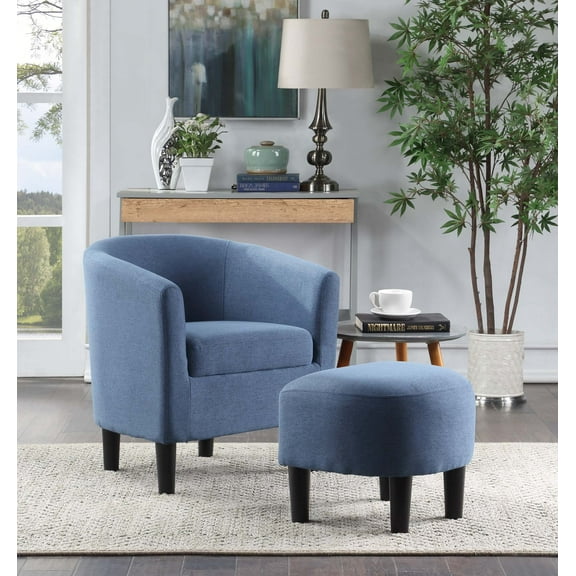 Convenience Concepts Take-a-Seat Churchill Accent Chair with Ottoman, Blue Fabric