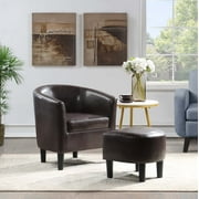 Convenience Concepts Take a Seat Churchill Accent Chair with Ottoman, Espresso Faux Leather
