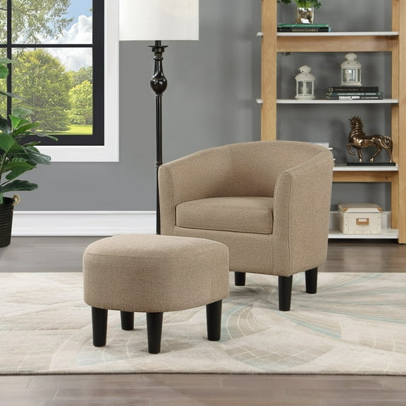 Convenience Concepts Take a Seat Churchill Accent Chair with Ottoman, Tan Fabric