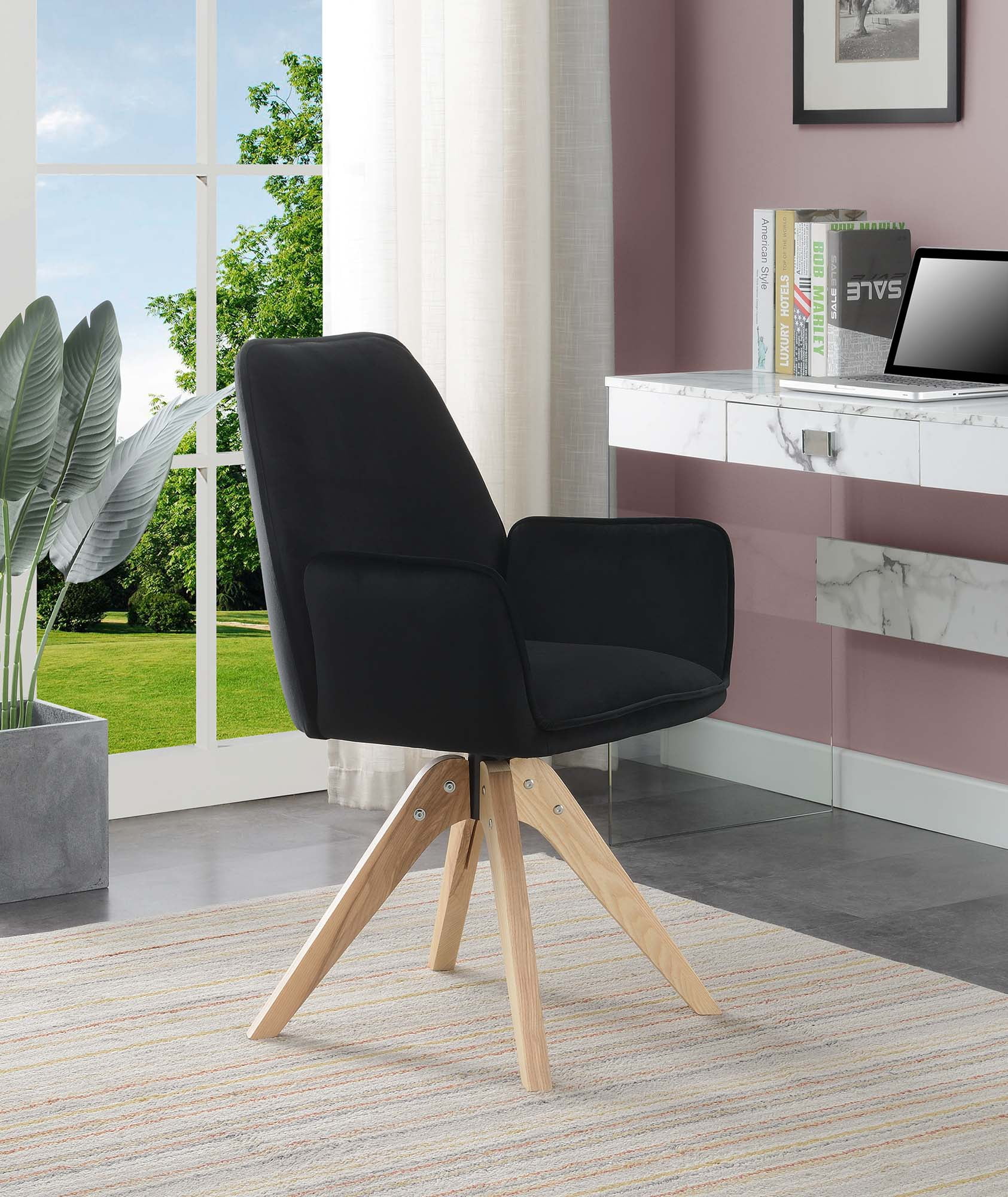 Mid-Century Miranda Swivel Accent Chair in Black Velvet