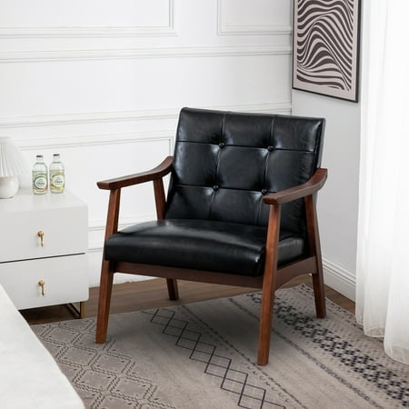 Convenience Concepts Take a Seat Natalie Accent Chair, Black Faux Leather/Espresso