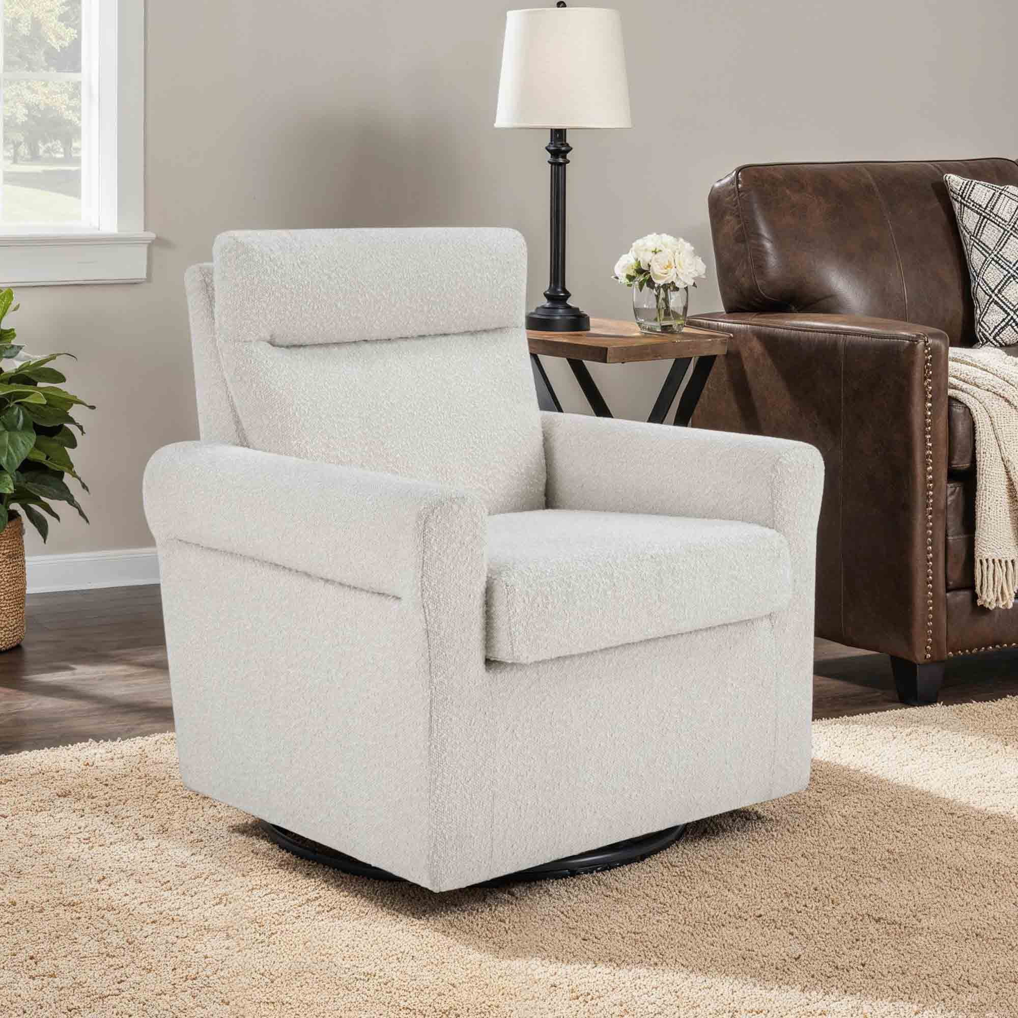 Convenience Concepts Take a Seat Olivia Swivel Accent Armchair, Boucle Oatmeal